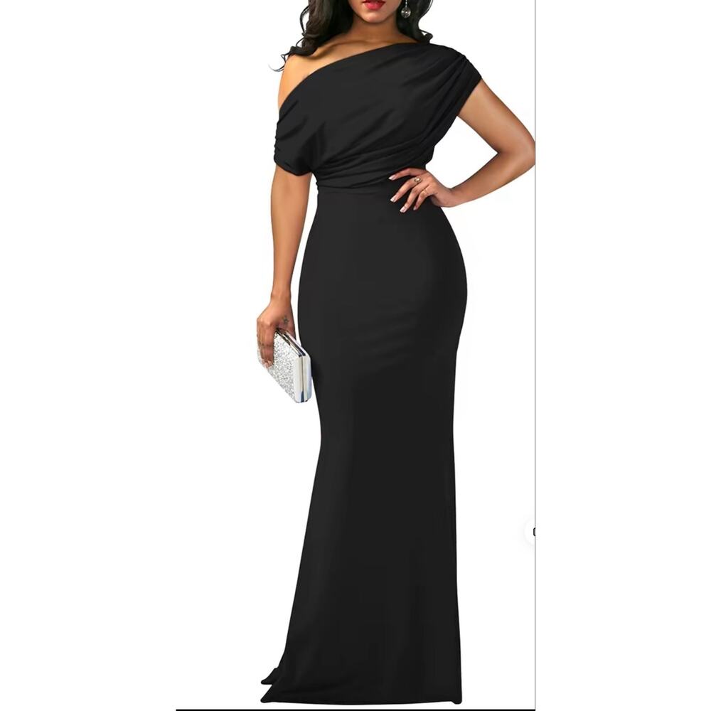 OYS Elegant Sleeveless Black Off Shoulder Mermaid Gown M Scuba Formal Dress NWT
